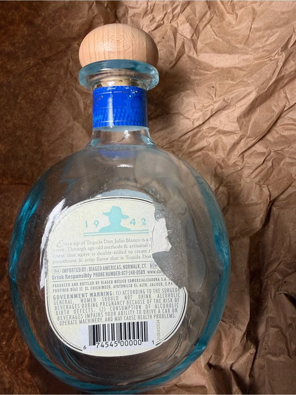Blanco Tequila Bottle - Clear/Blue